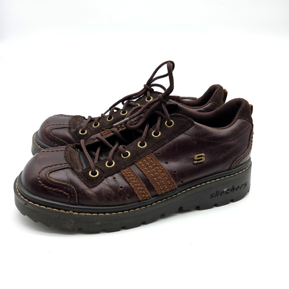Vintage Y2K Skechers Jammers Platform Oxford Lace Up Shoes Size 9 Brown Chunky - Picture 6 of 9